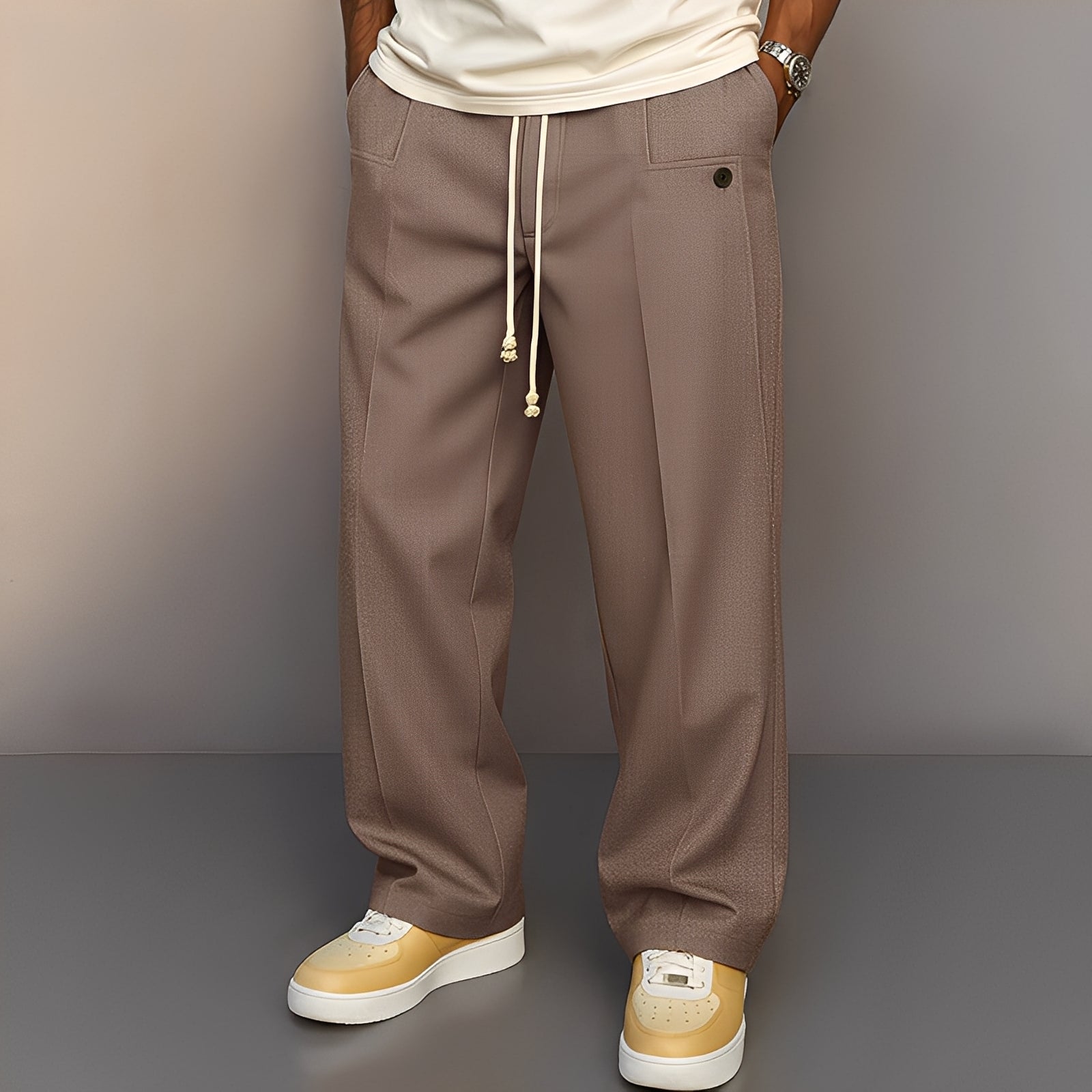 Kevin - Pantalón recto y casual de pierna ancha para hombres