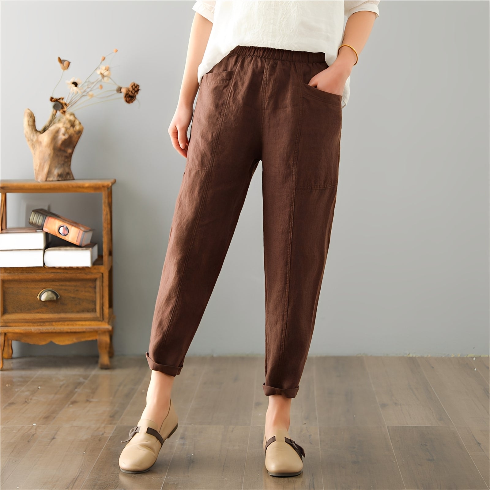 Gretchen - Pantalones casuales con bolsillos para damas