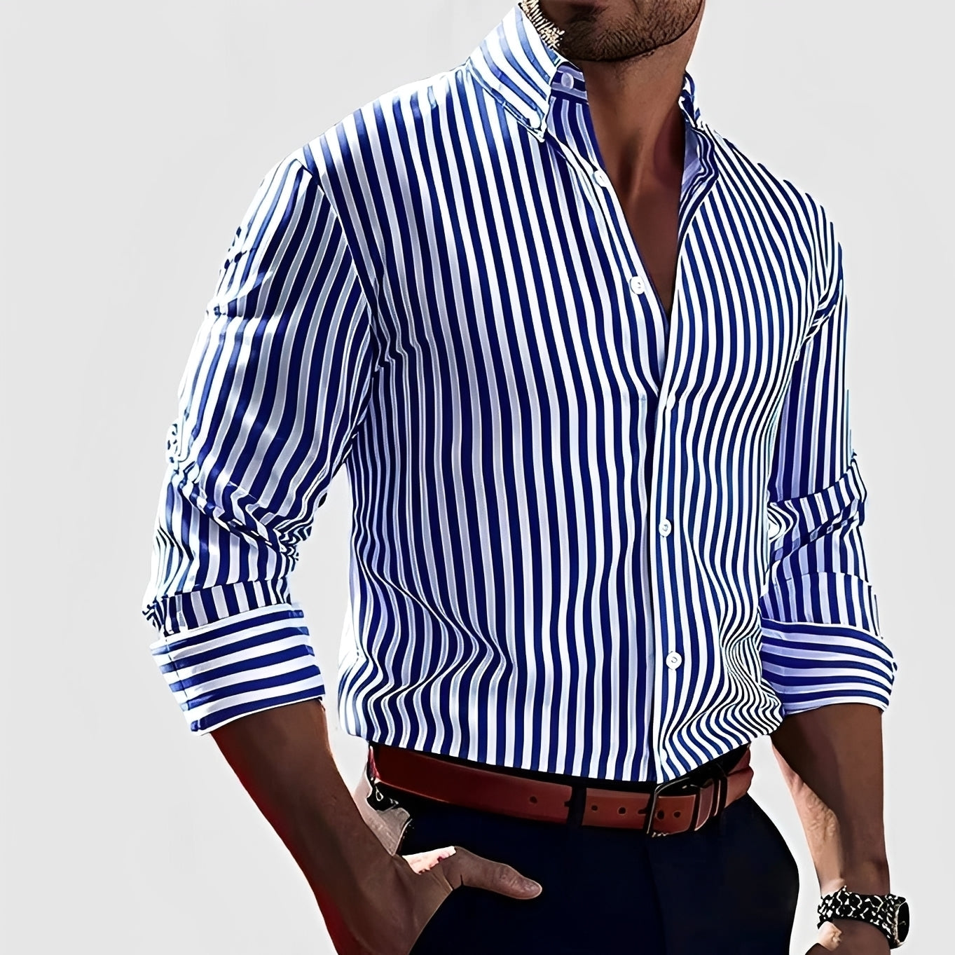 Robbins - Camisa de Manga Larga a Rayas Casual