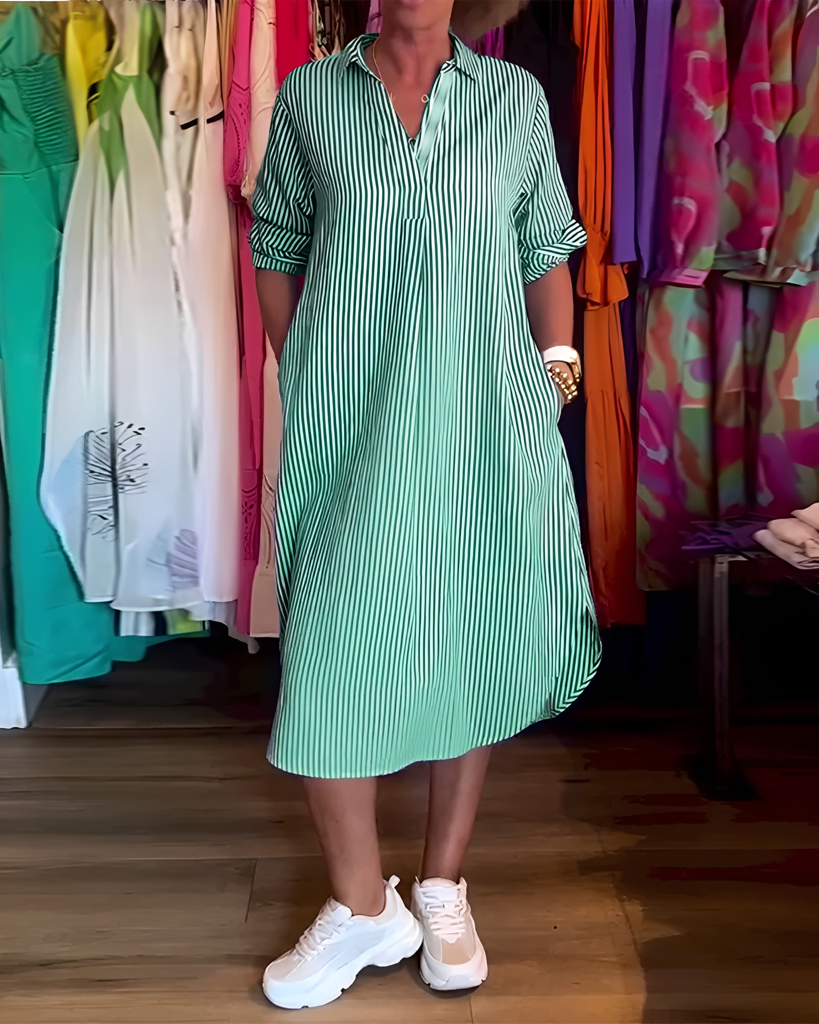 Célia - Vestido Cómodo con Cuello y Escote en V