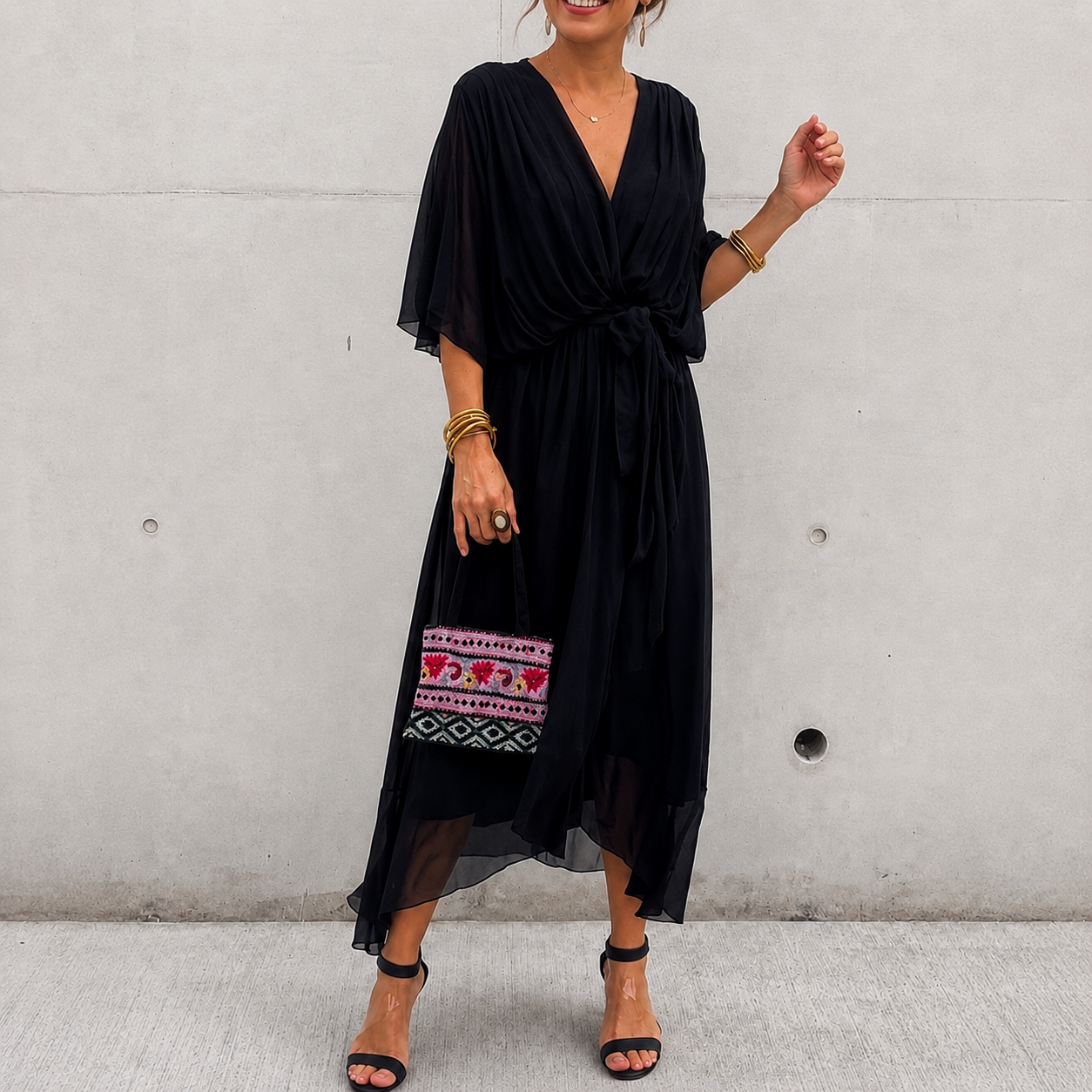 Jescah - Vestido Sofisticado con Mangas Murciélago