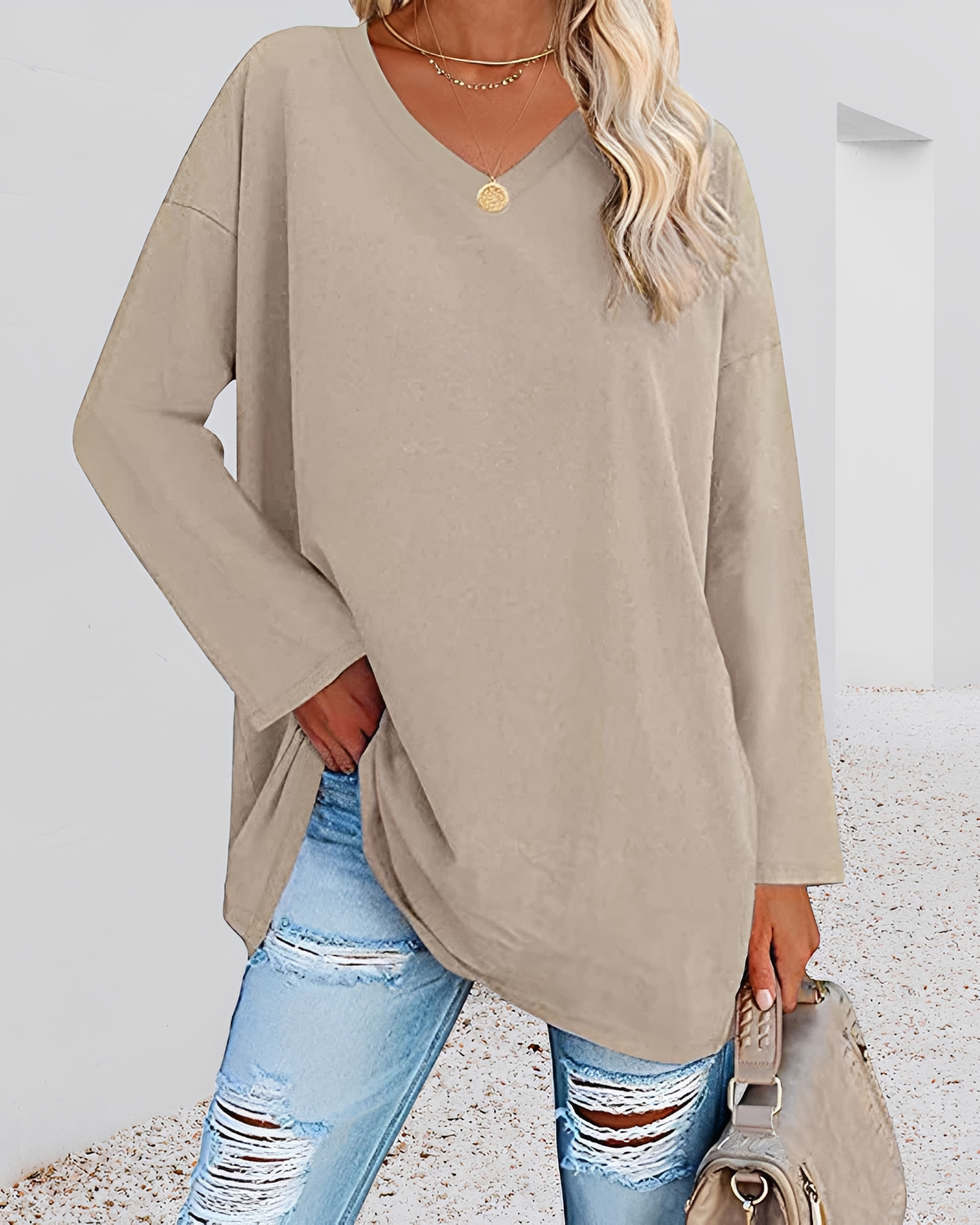 Kendra - Blusa Holgada con Escote en V Elegante