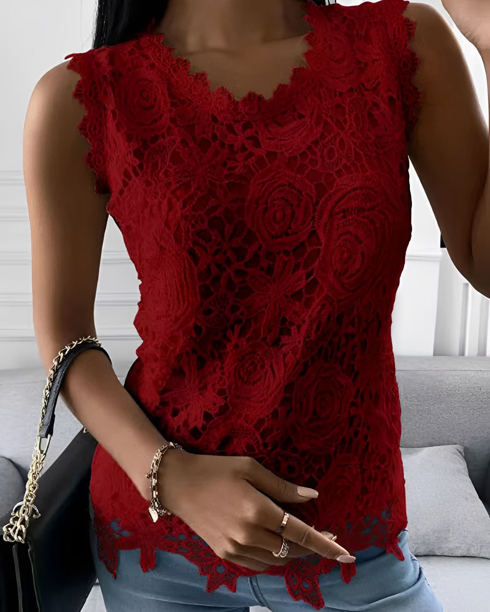 Ebrill - Blusa Elegante de Cuello Redondo