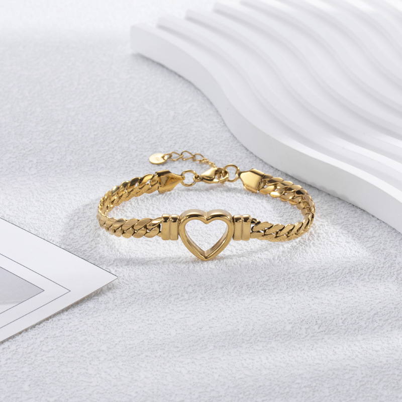 Pulsera dorada con corazón hueco - Pulsera con corazón abierto