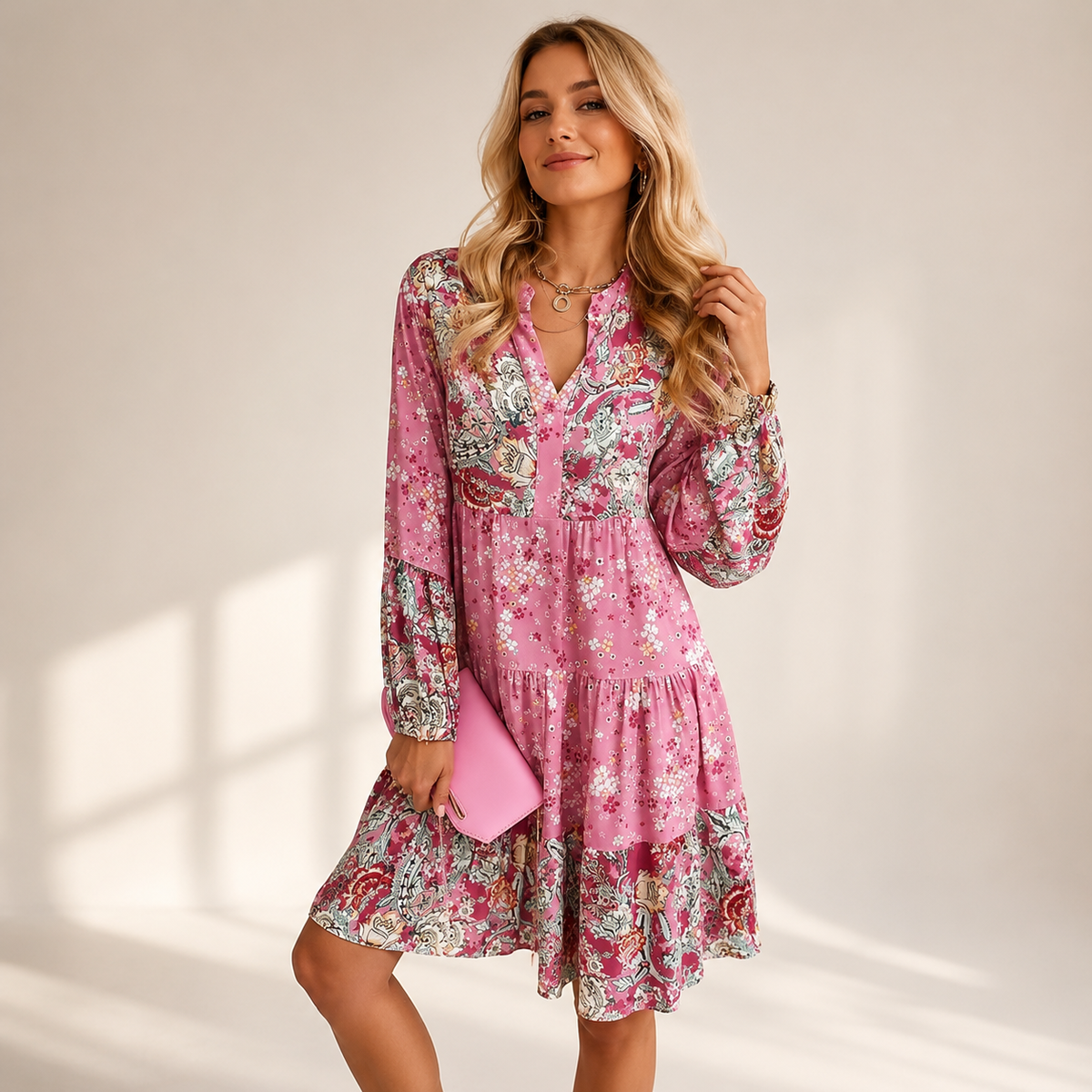Jarnesha - Vestido Midi con Escote en V Elegante