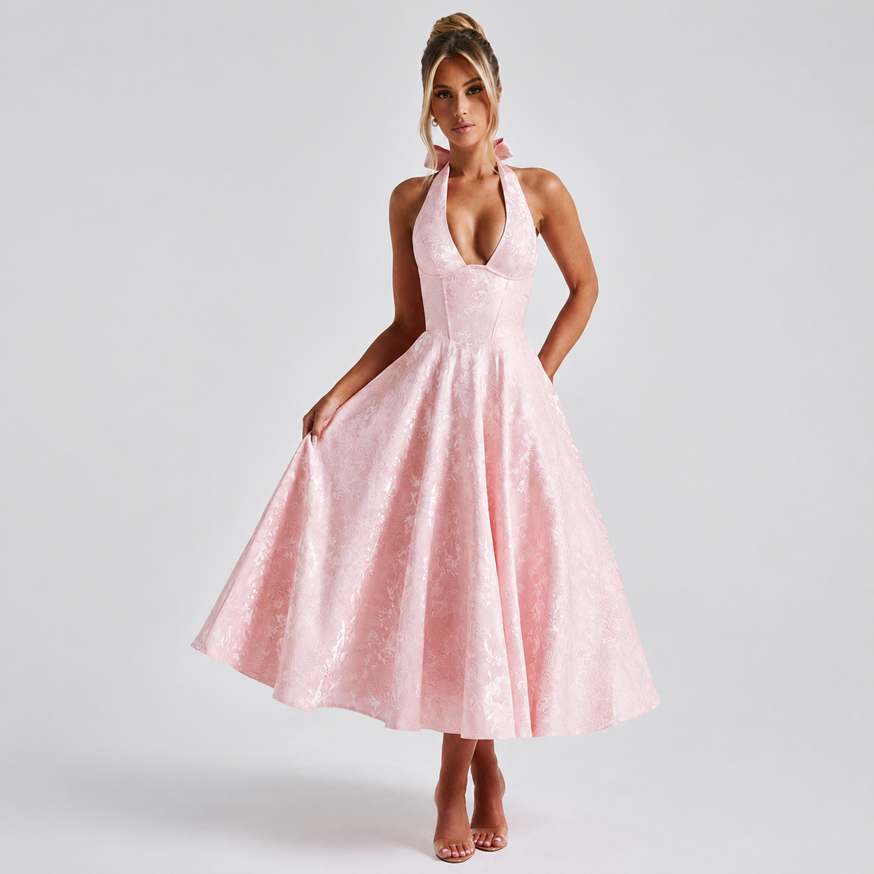 Dahlia - Vestido Formal sin Mangas con Cuello Halter en V