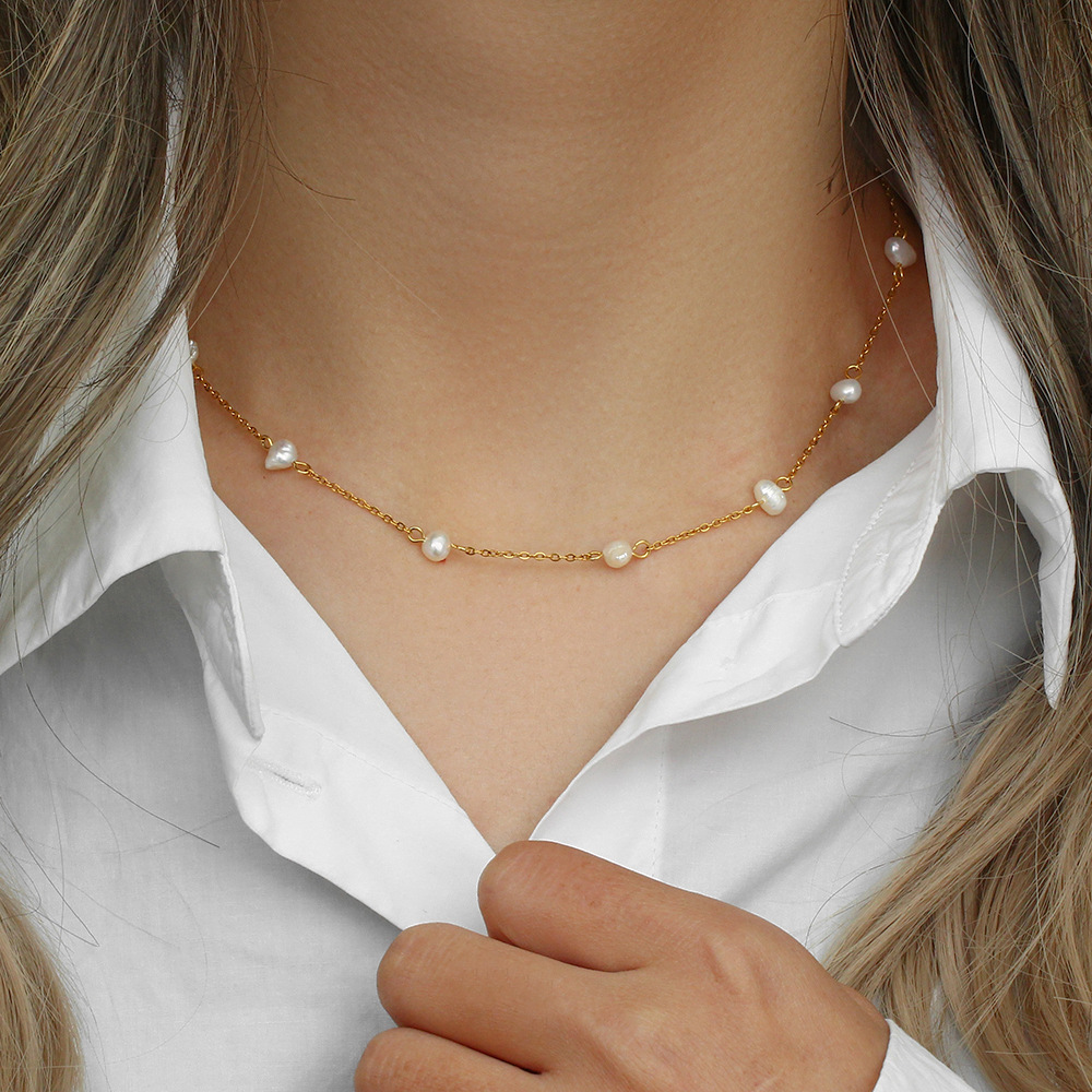 Collar de perlas doradas - Collar cotidiano