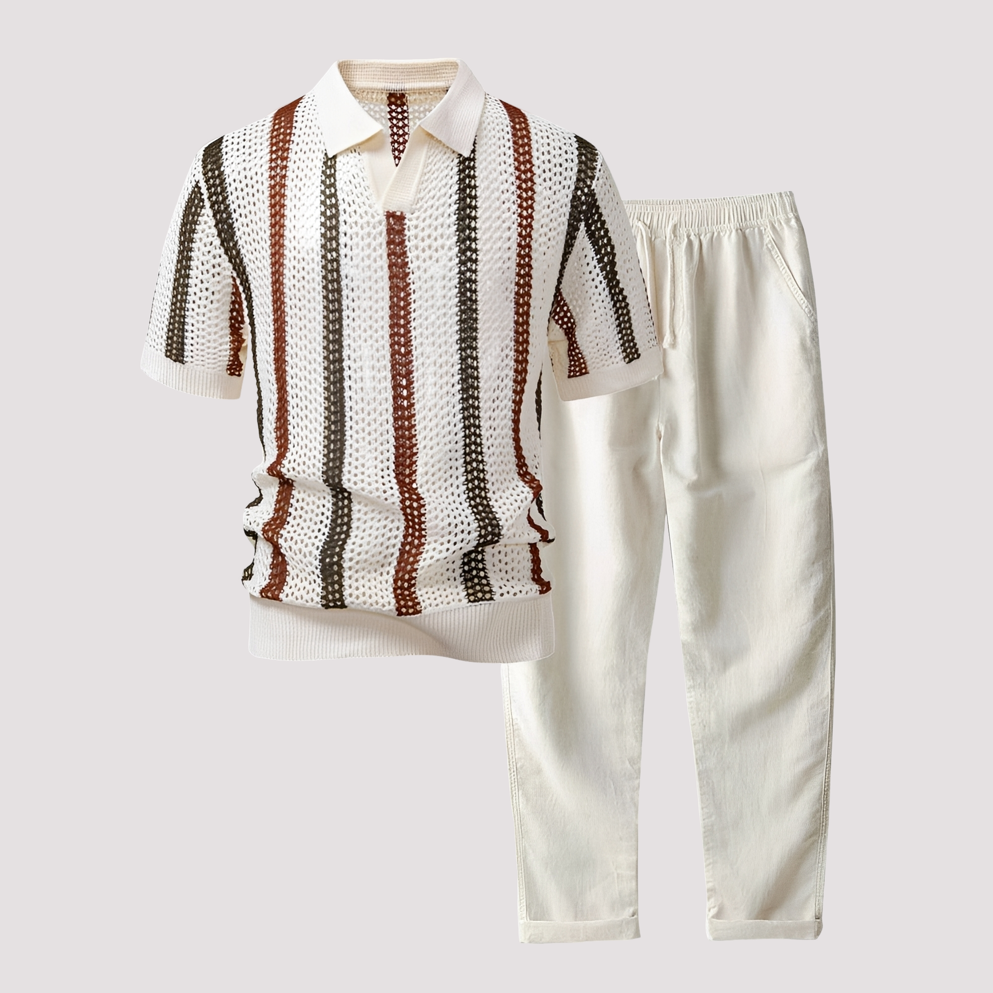 Richards - Conjunto de Polo a Rayas Cómodo y Pantalones