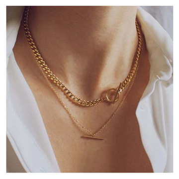 Collar doble - Cadena cubana y perlas
