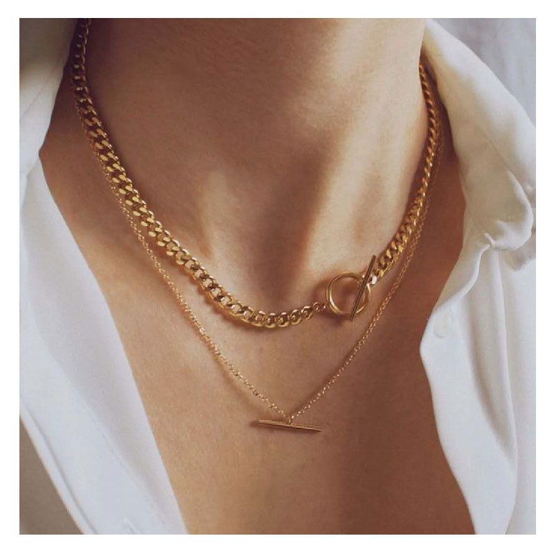 Collar doble - Cadena cubana y perlas