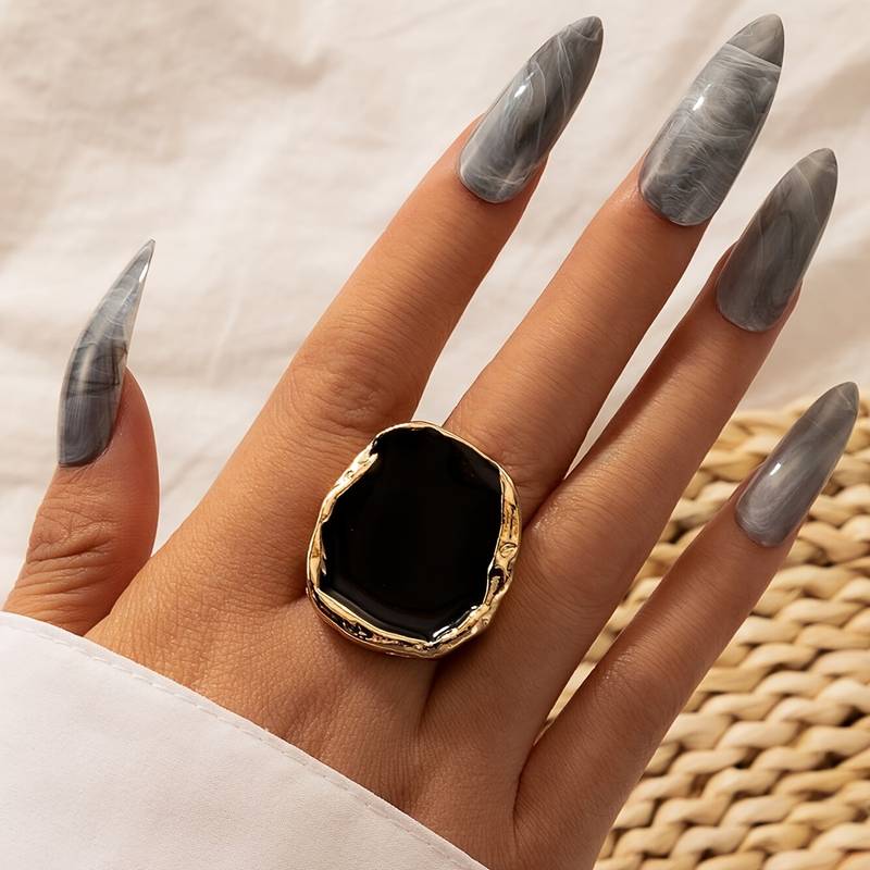 Anillo vintage de piedra negra sobredimensionado - Anillo negro vintage exagerado