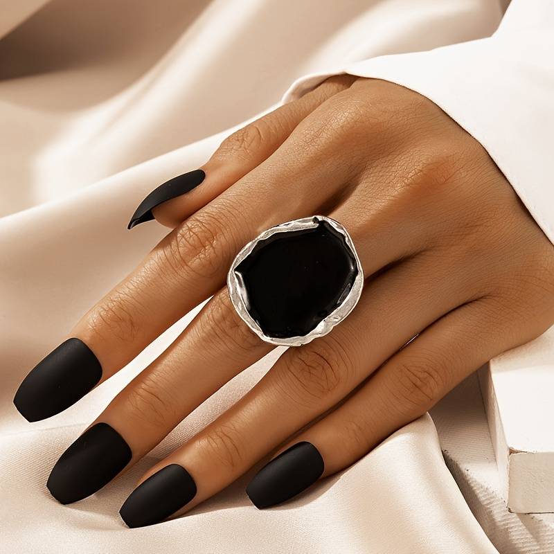 Anillo vintage de piedra negra sobredimensionado - Anillo negro vintage exagerado