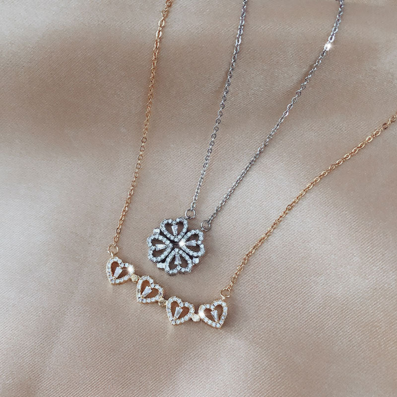 Collar de trébol de cuatro hojas - Collar magnético con forma de corazón