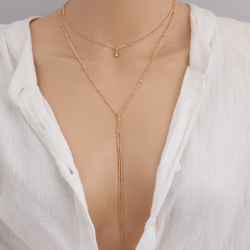 Collar de clavícula retro - Collar largo de perlas