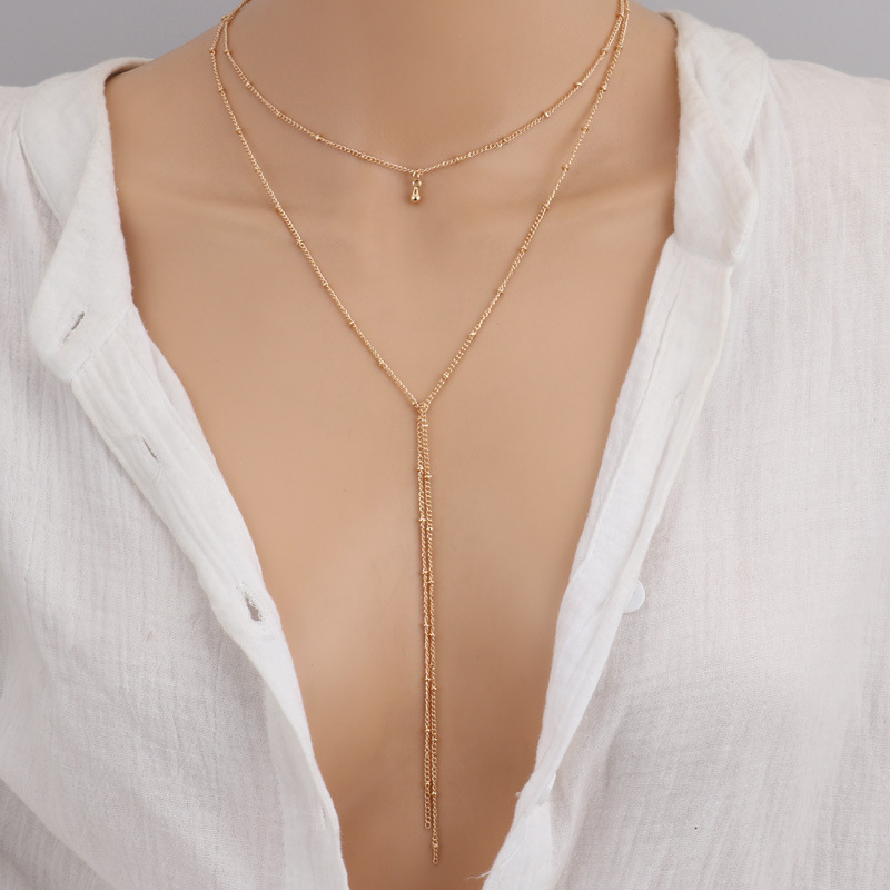 Collar de clavícula retro - Collar largo de perlas