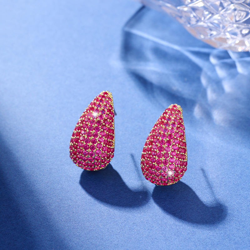 Pendientes en Forma de Gota con Diamantes - Pendiente de Diamante Incrustado