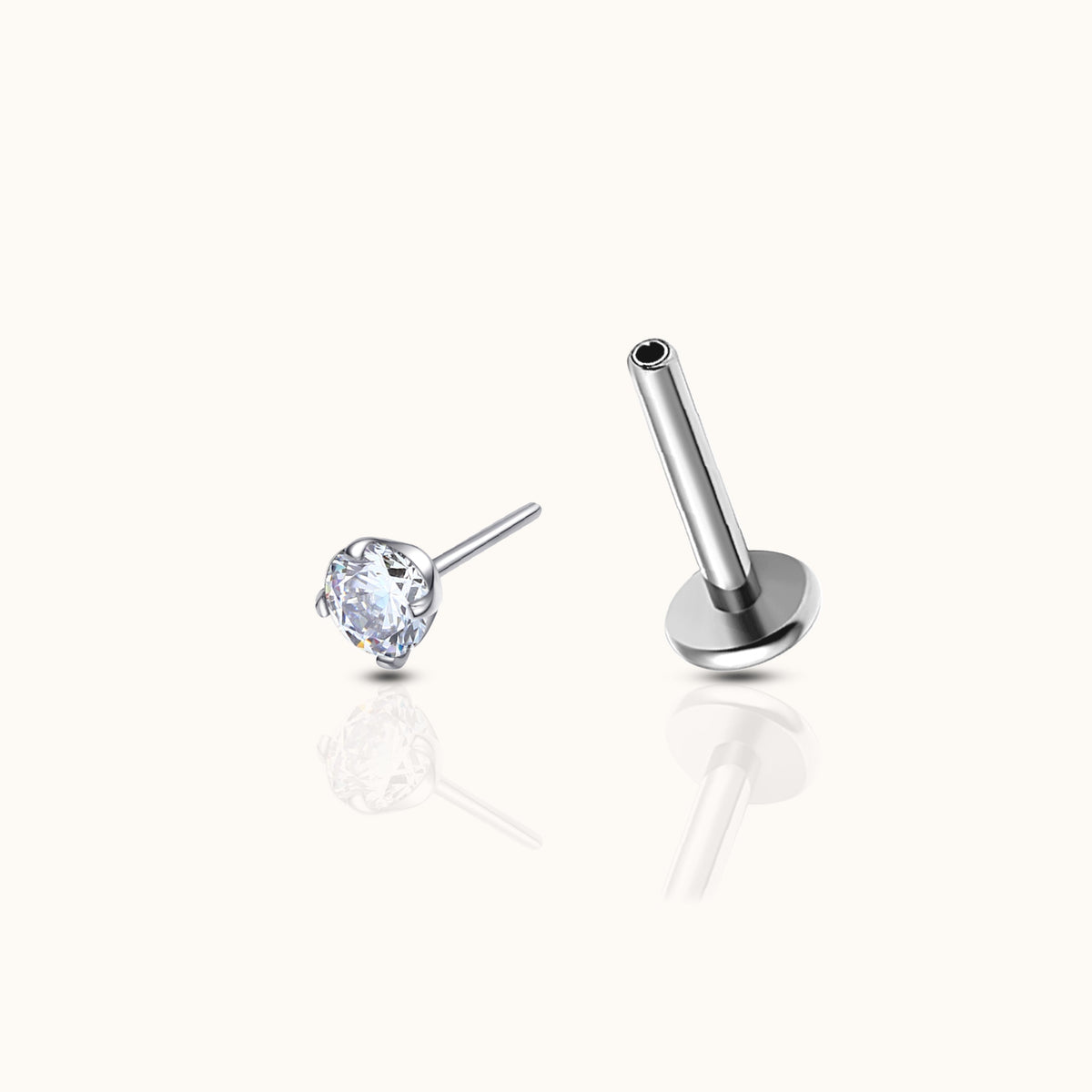 Pendientes planos sin rosca de 2 mm con CZ