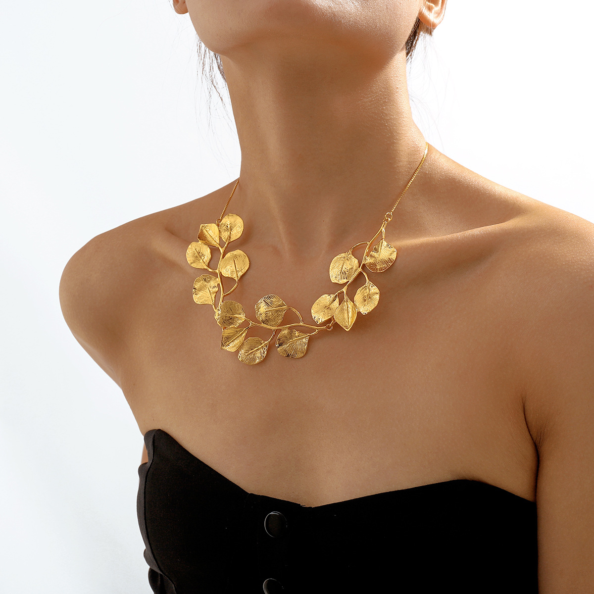 Golden Leaf - Collar de hoja de higuera retro
