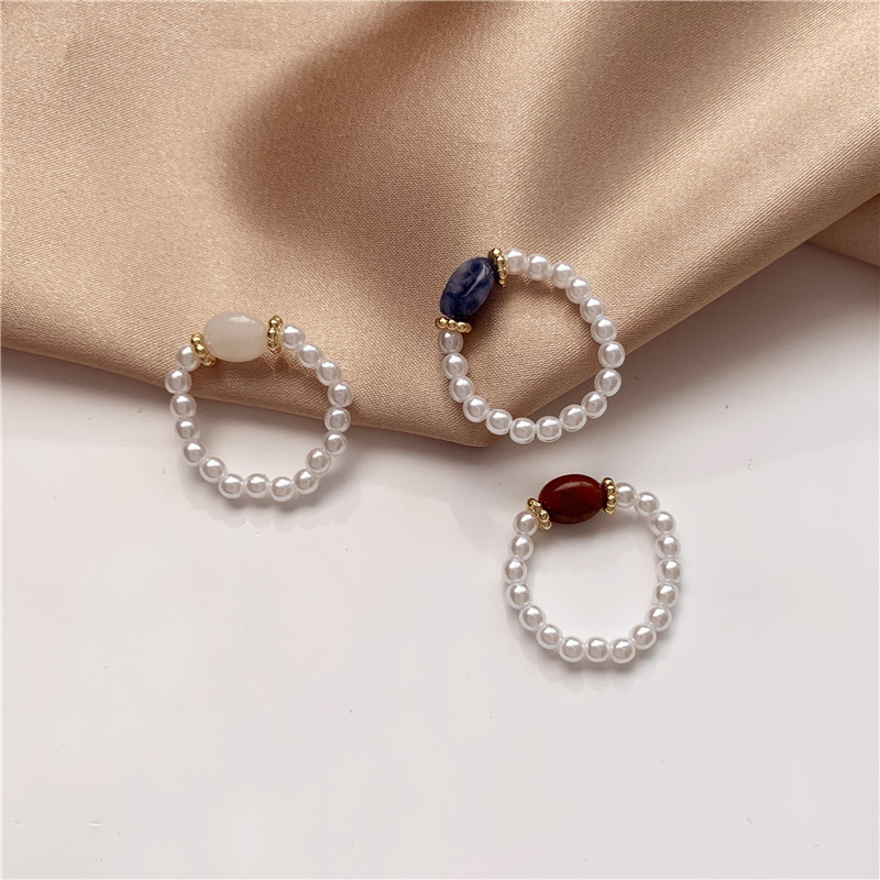Perla de piedra - Anillo de perlas retro
