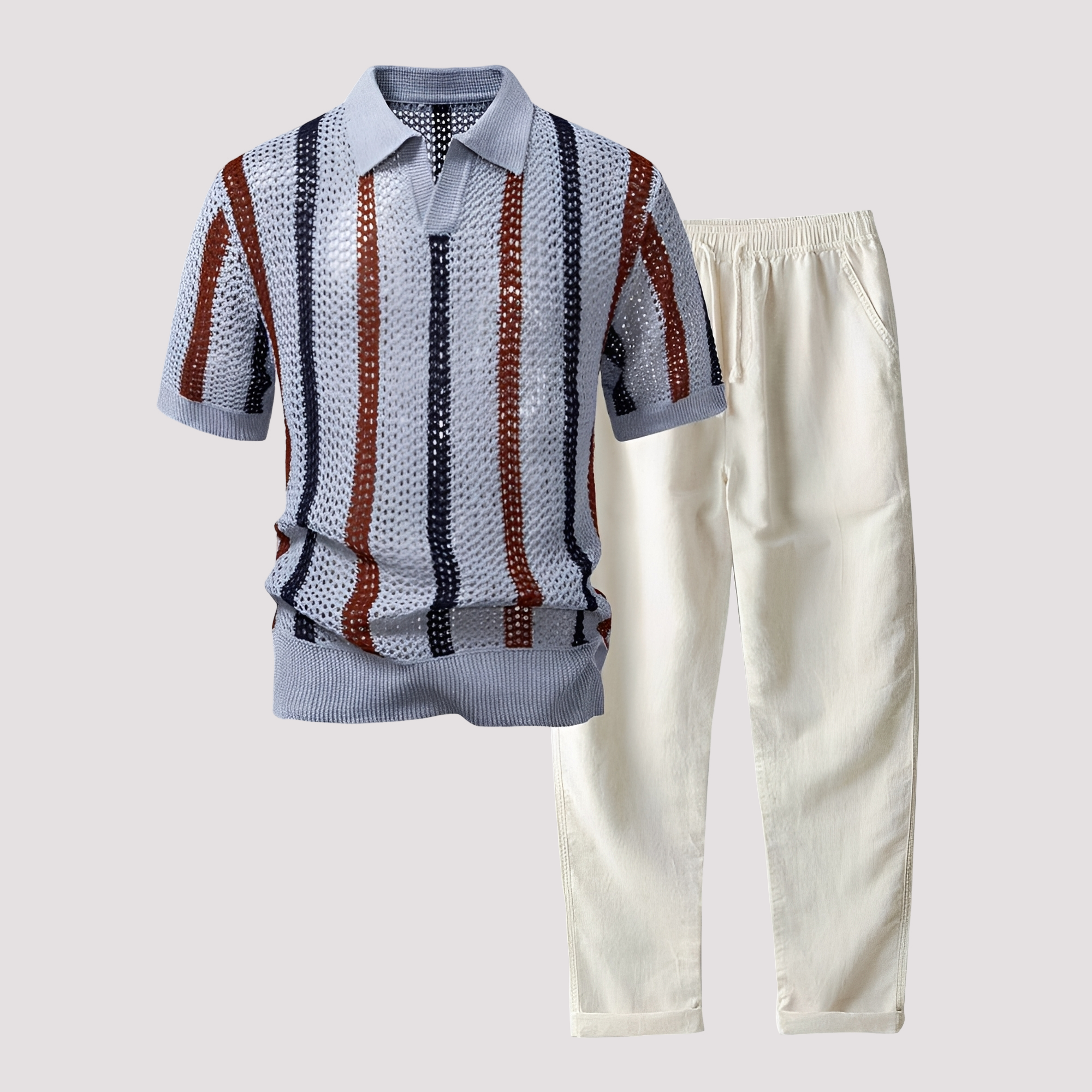 Richards - Conjunto de Polo a Rayas Cómodo y Pantalones
