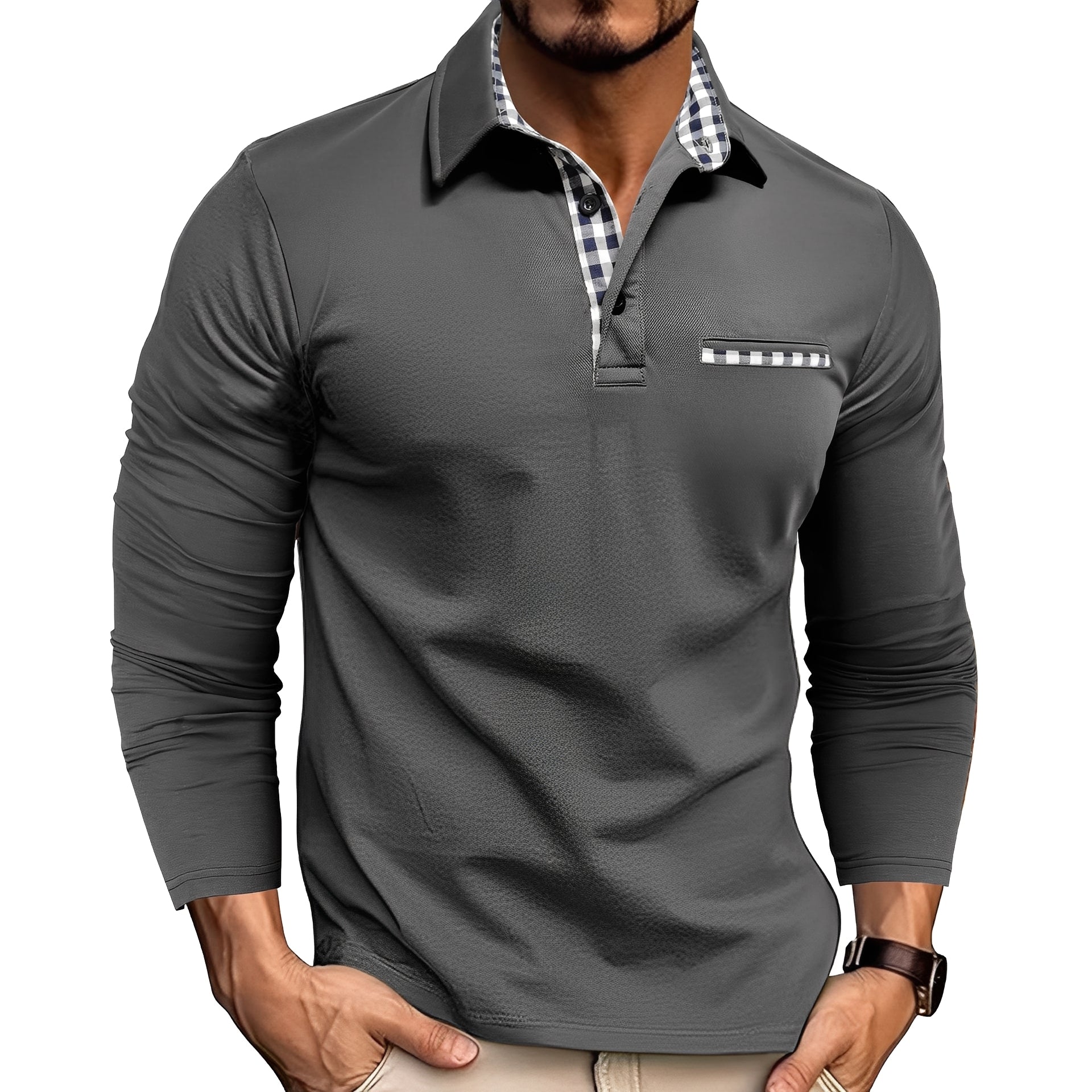 Charel - Polo de manga larga casual para hombres