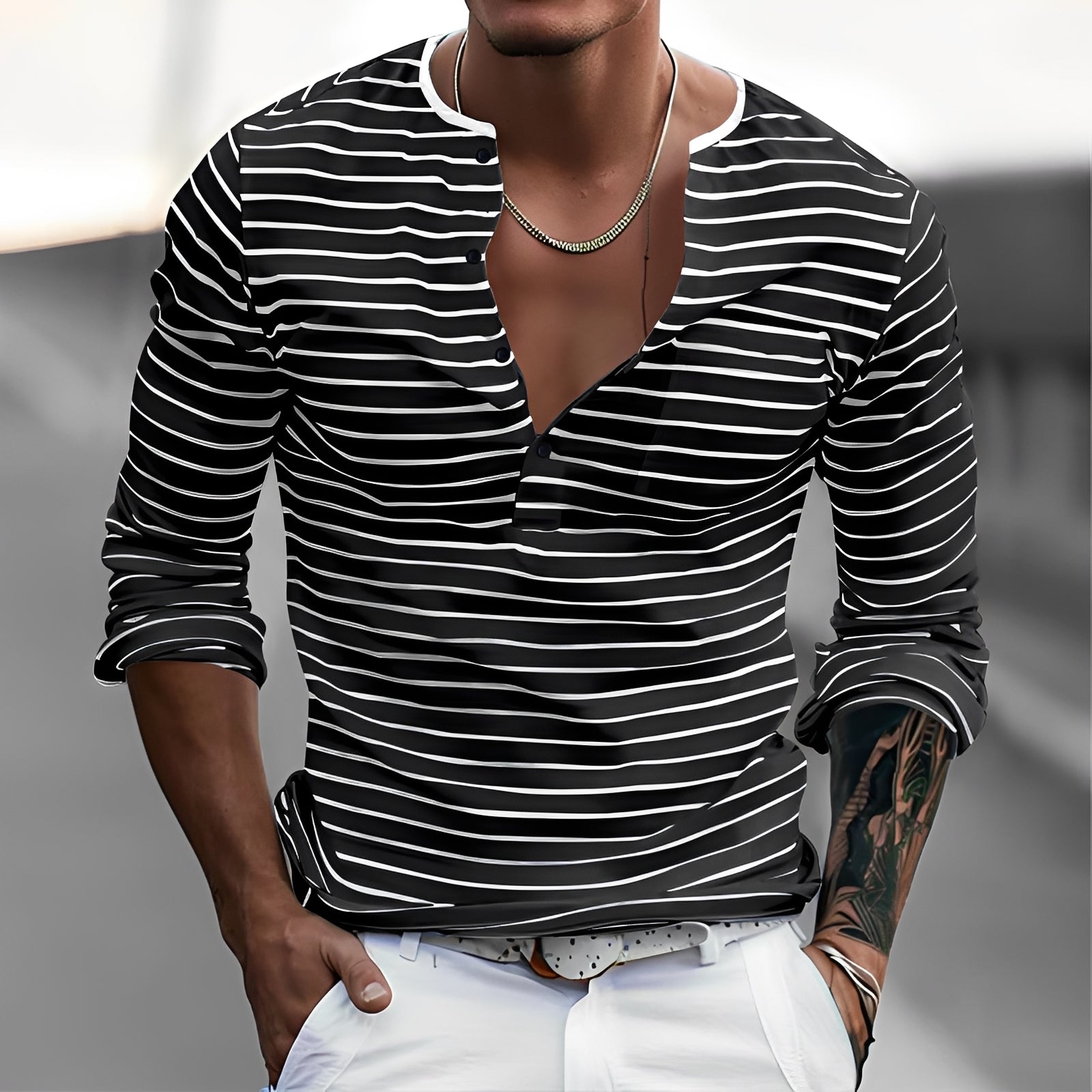 Thomson - Camisa Estilizada de Manga Larga a Rayas