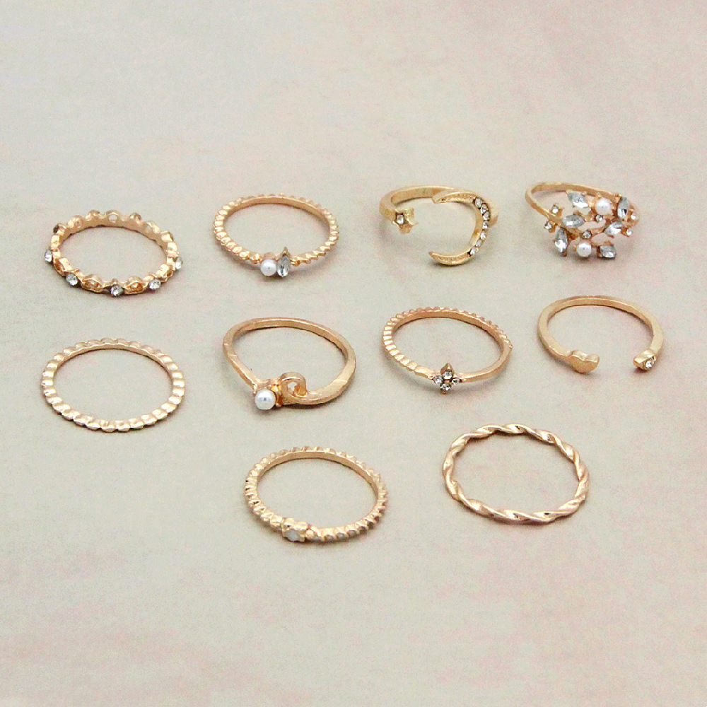 Anillo de moda Luna y estrella - 10 piezas