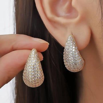 Pendientes en Forma de Gota con Diamantes - Pendiente de Diamante Incrustado