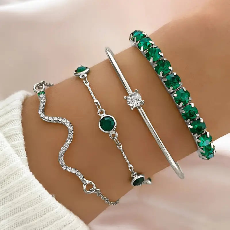 Camille – Set de pulseras elegantes con piedras verdes