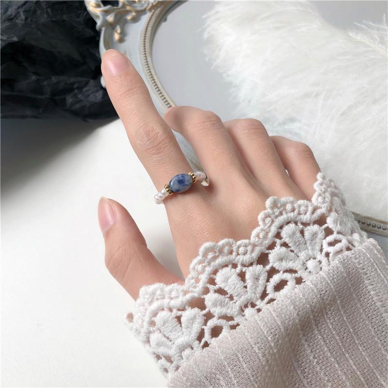 Perla de piedra - Anillo de perlas retro