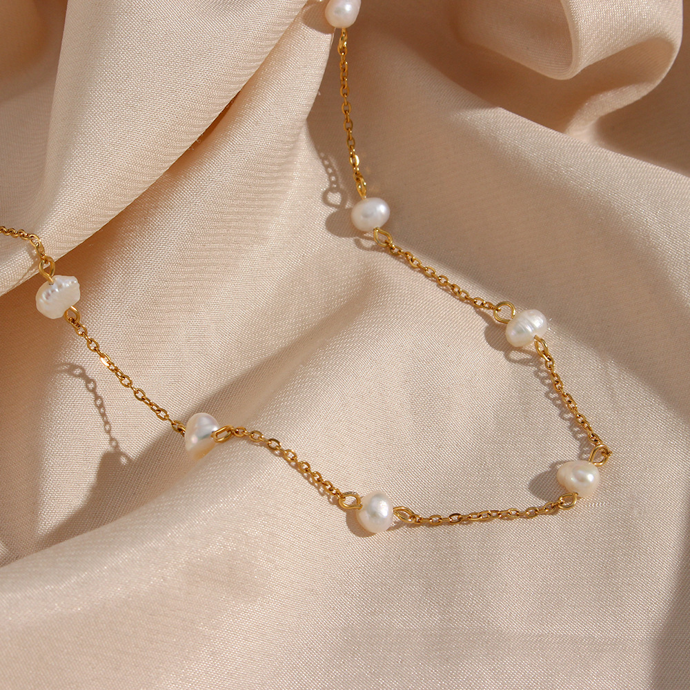Collar de perlas doradas - Collar cotidiano