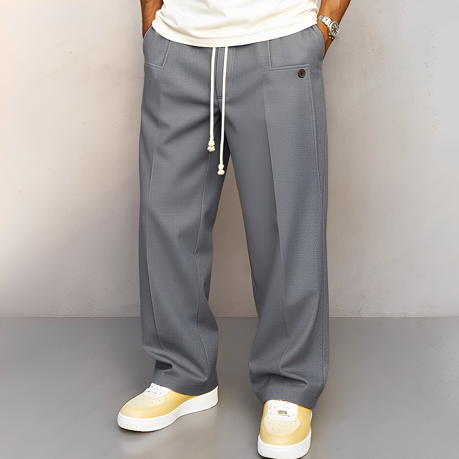 Kevin - Pantalón recto y casual de pierna ancha para hombres