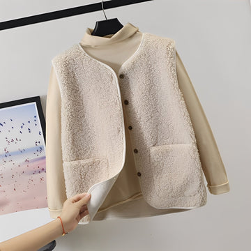 Hillary - Chaqueta estilosa de peluche con bolsillos para mujeres