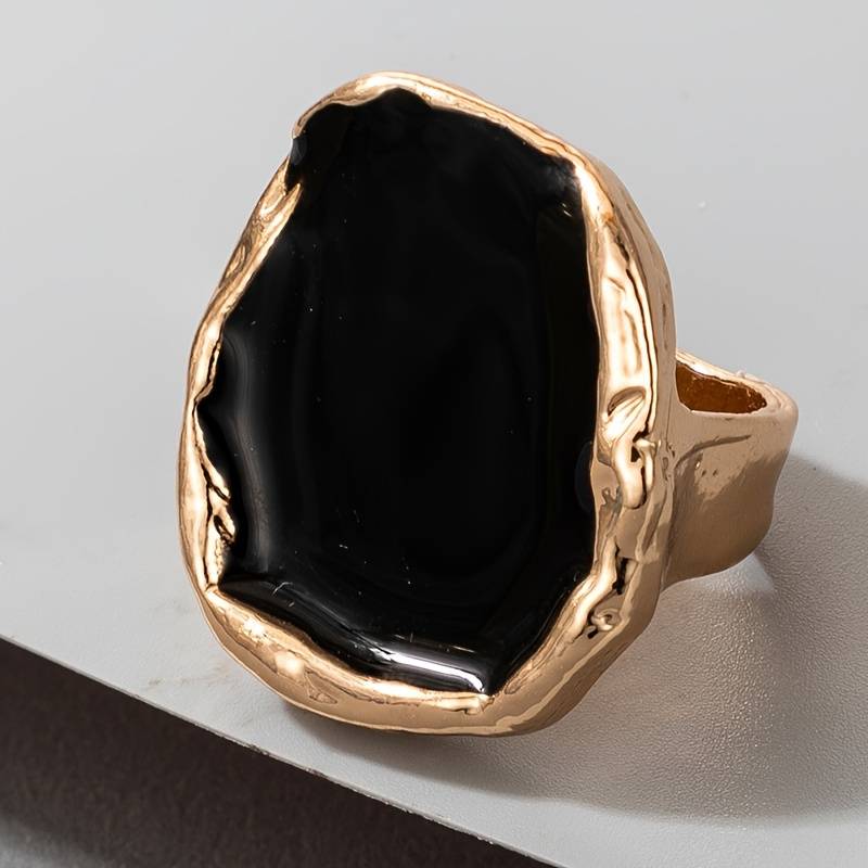 Anillo vintage de piedra negra sobredimensionado - Anillo negro vintage exagerado