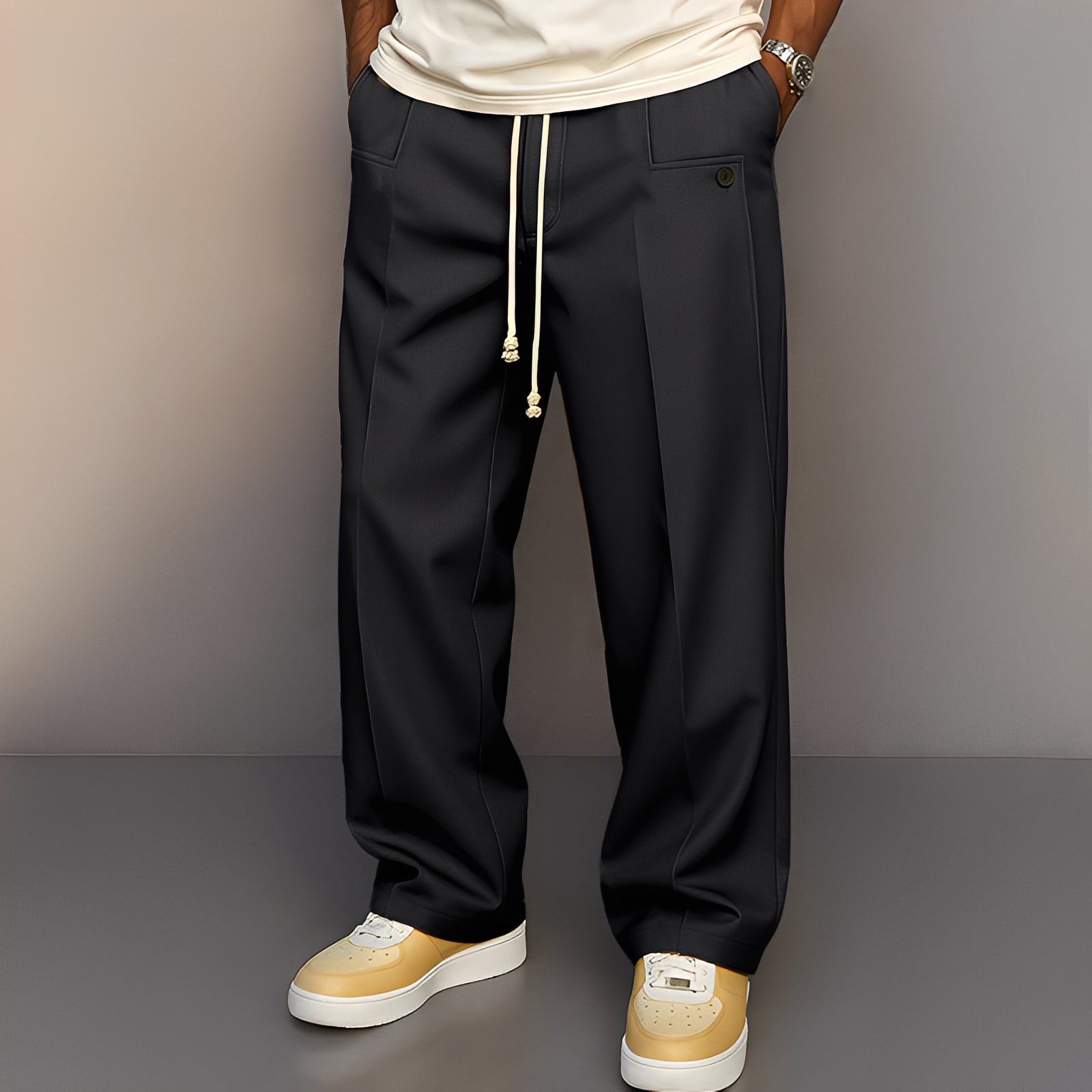 Kevin - Pantalón recto y casual de pierna ancha para hombres