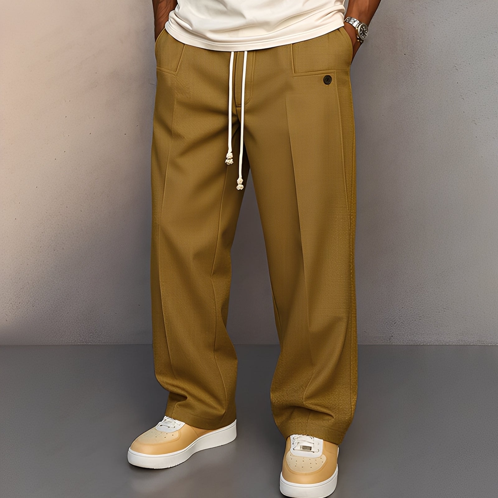 Kevin - Pantalón recto y casual de pierna ancha para hombres