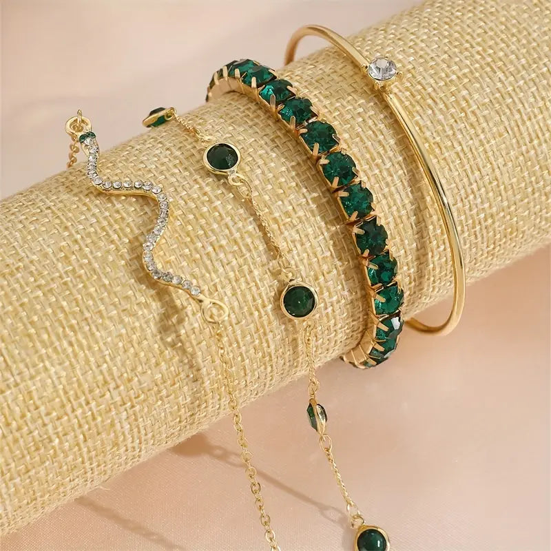Camille – Set de pulseras elegantes con piedras verdes