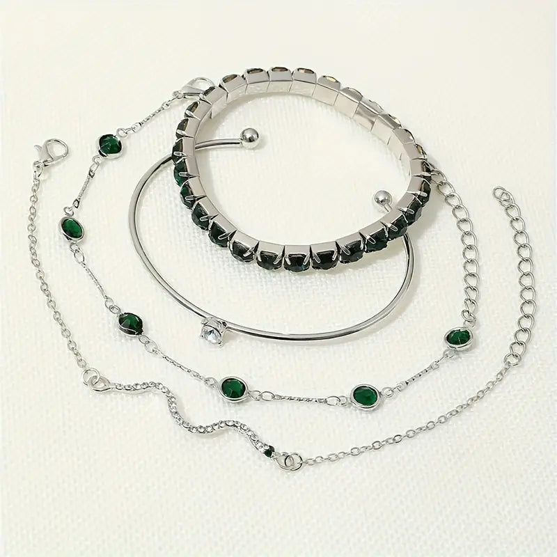 Camille – Set de pulseras elegantes con piedras verdes