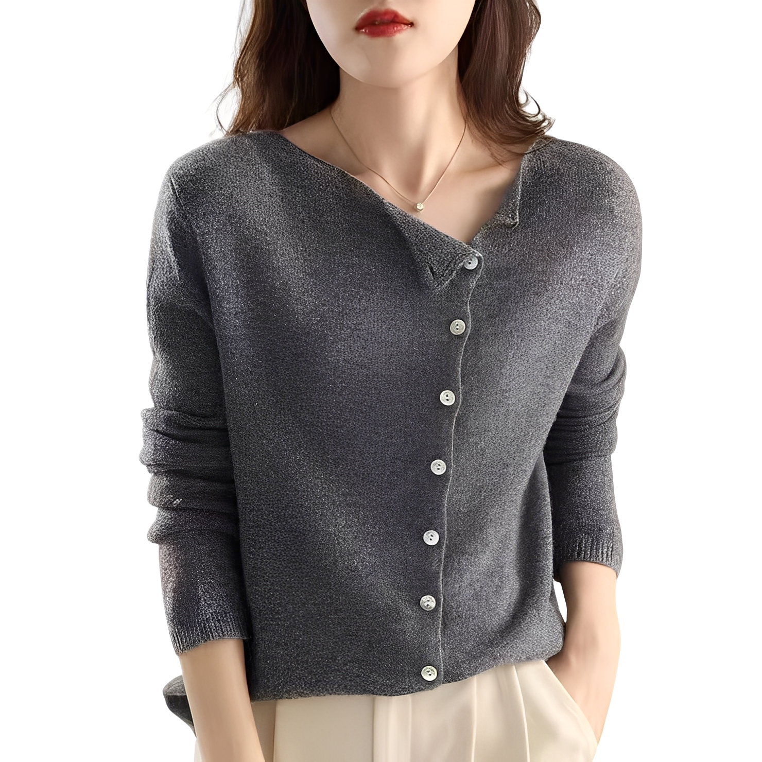 Joann - Suéter ligero y de moda para mujeres con botones