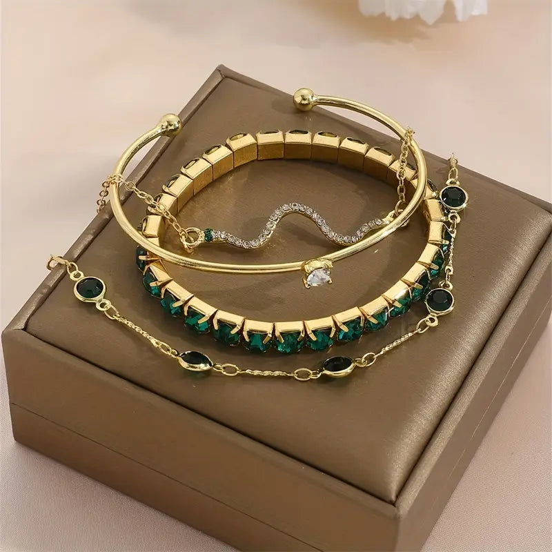 Camille – Set de pulseras elegantes con piedras verdes