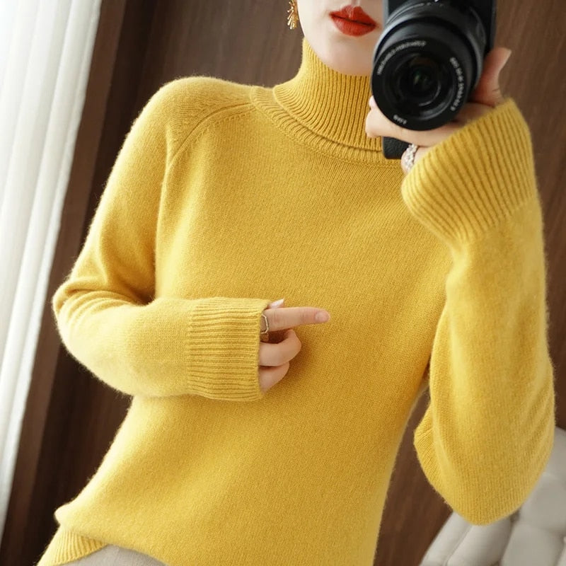 Jessel - Suéter acogedor de cuello alto para mujer