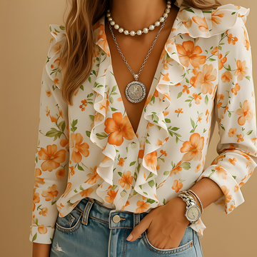 Aleida - Blusa elegante para damas con mangas largas y volantes