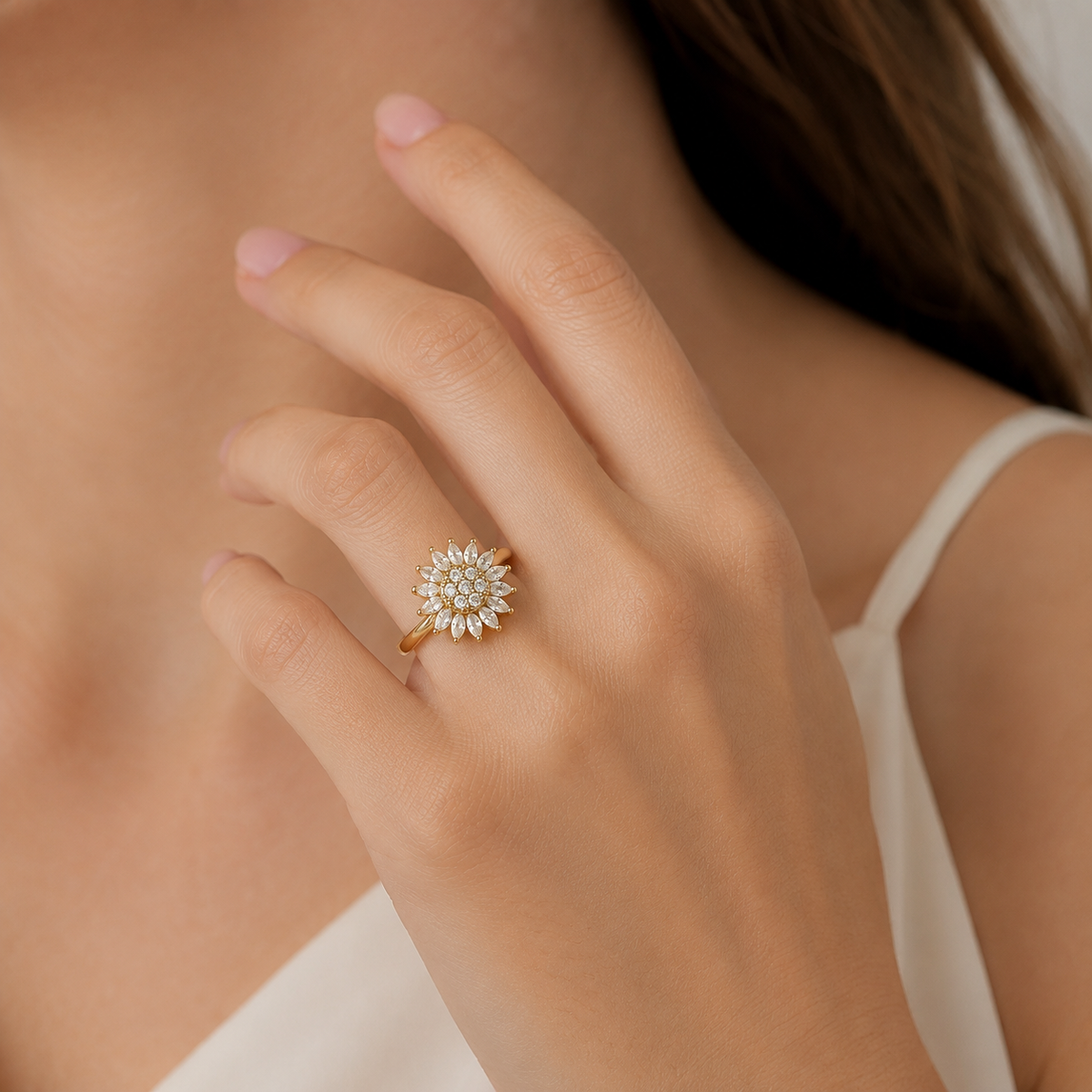 Solaya – Anillo girasol antiestrés