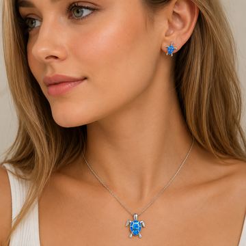 Kailea – Conjunto de joyas de tortuga de ópalo y plata (collar + pendientes)