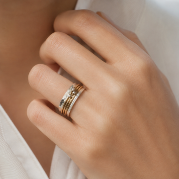 Gracia brillante – Anillo antiguo de oro y plata con superficie luminosa