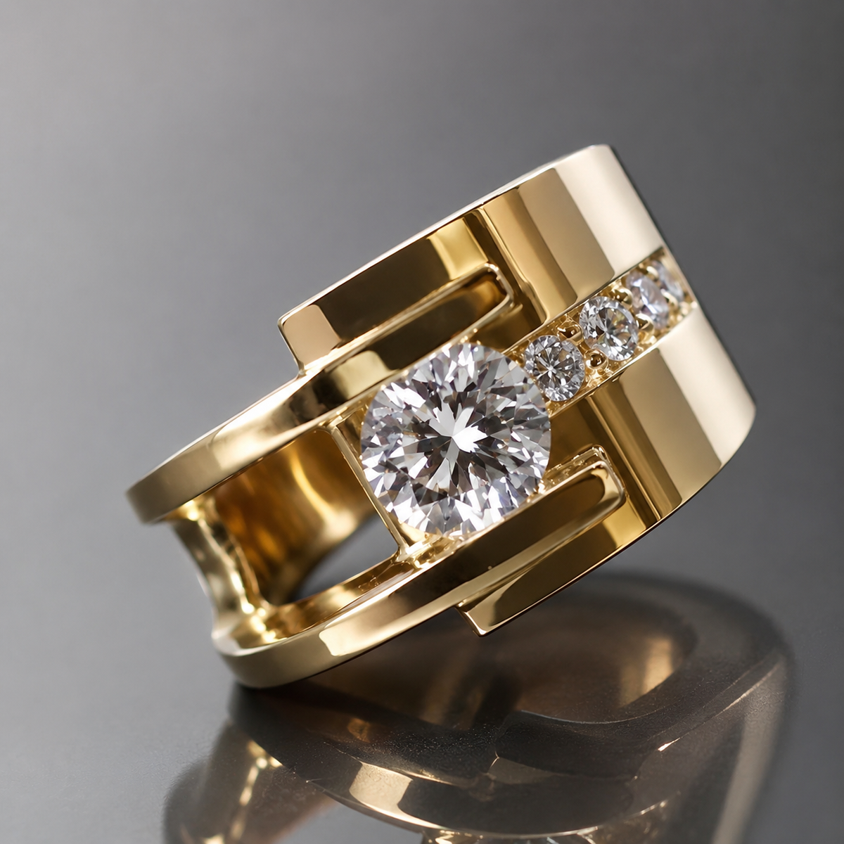 Lyra – Anillo vintage en oro con zircón irregular