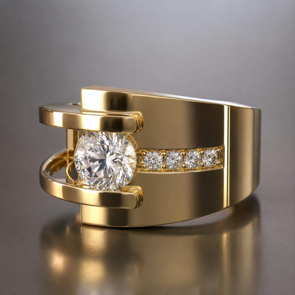 Lyra – Anillo vintage en oro con zircón irregular