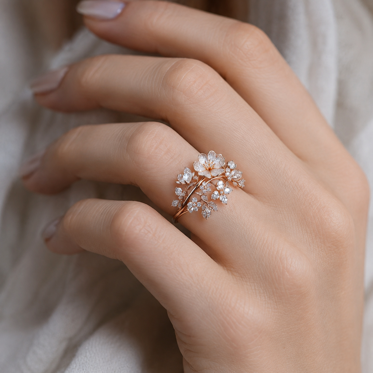 Viviane – Anillo flor con cristal radiante