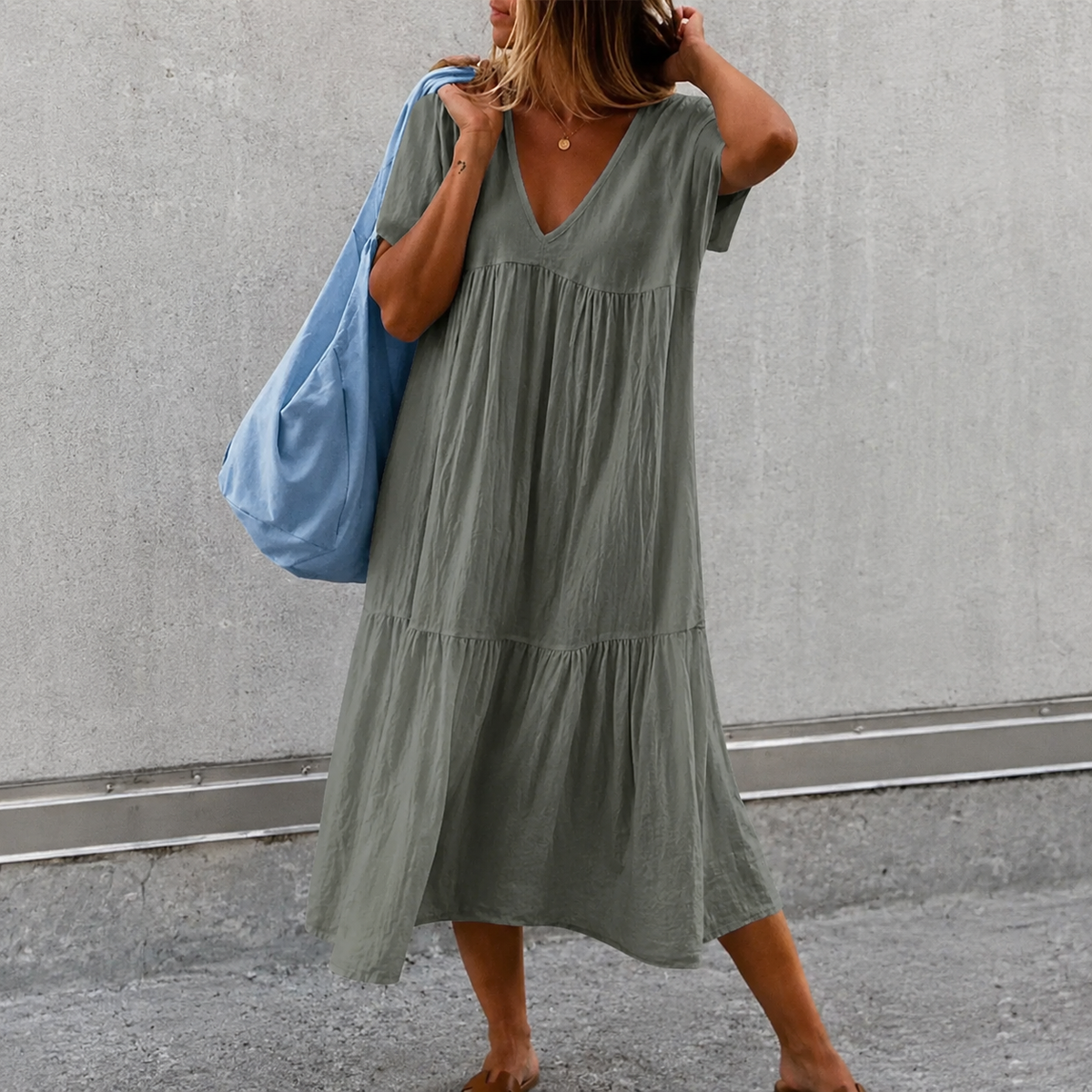 Deanna - Vestido casual versátil y cómodo con escote en V