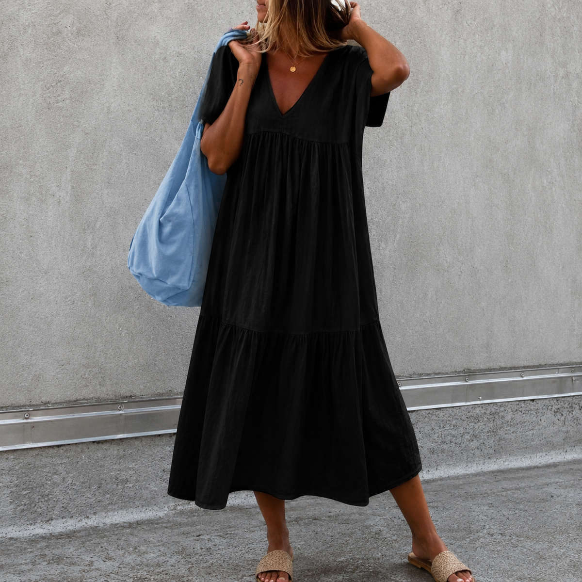 Deanna - Vestido casual versátil y cómodo con escote en V
